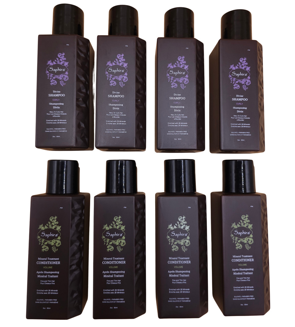 Saphira Travel Set Divine Shampoo (4) + 26 Mineral Conditioner (4) 3oz Each